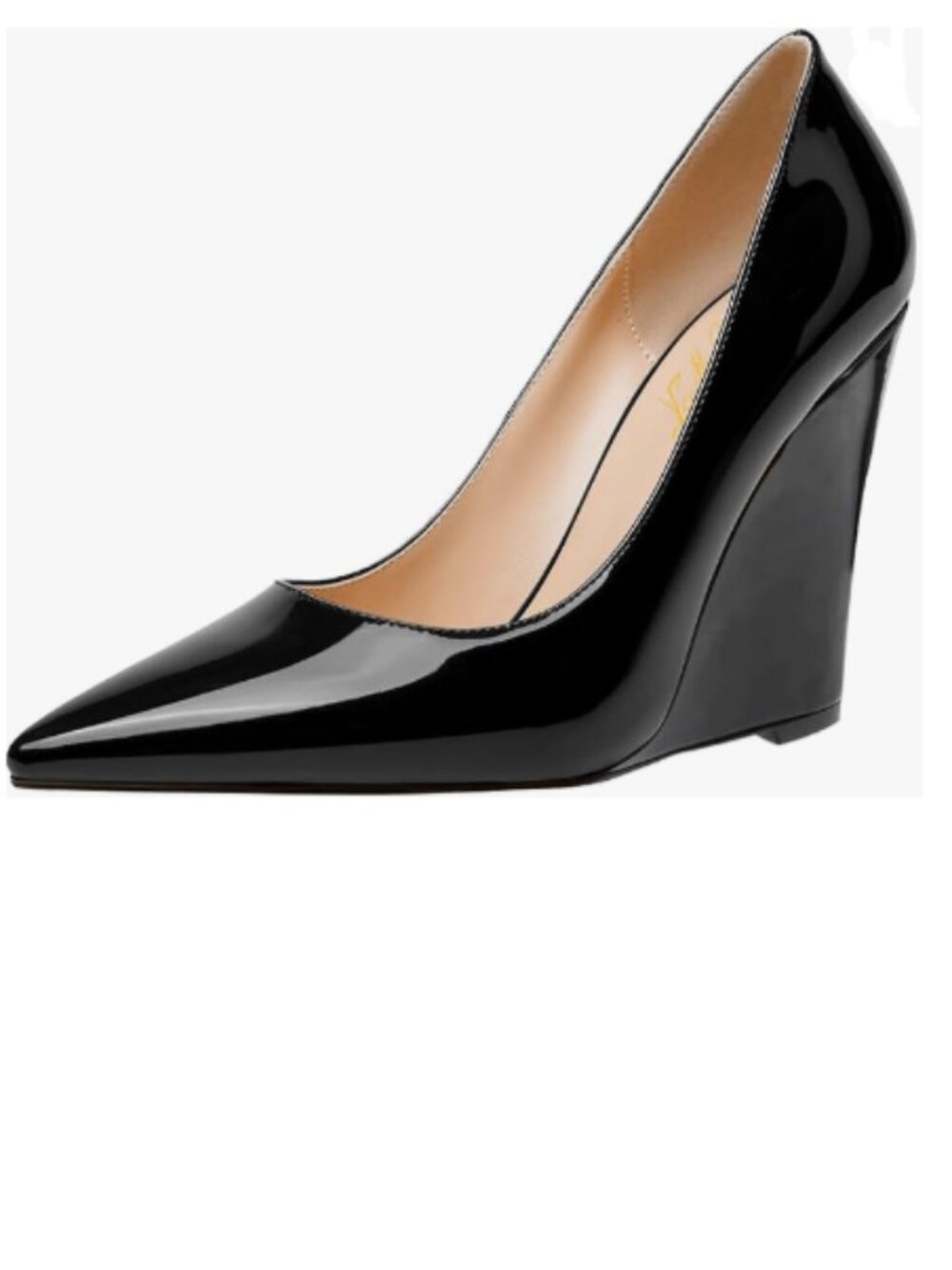 FOWT Black Pointed Toe Slip on Pumps Stable Wedge High Heels Party Evening Shoes